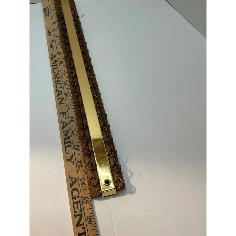 Vintage Tie Rack Belt Organizer Wood Brass Wall‎ Mount 18 Inch Mid Century